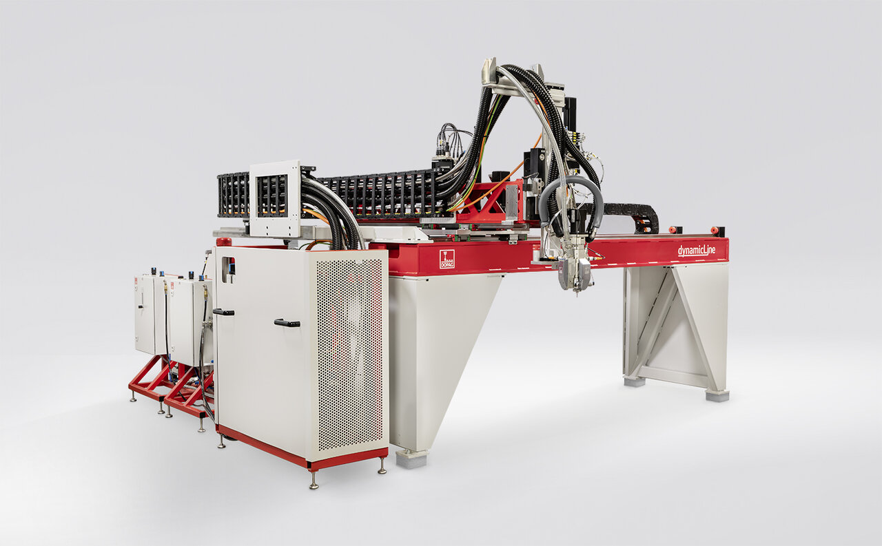 Linear robot for dynamic mixing Linear robot for gasketing, bonding, sealing and potting